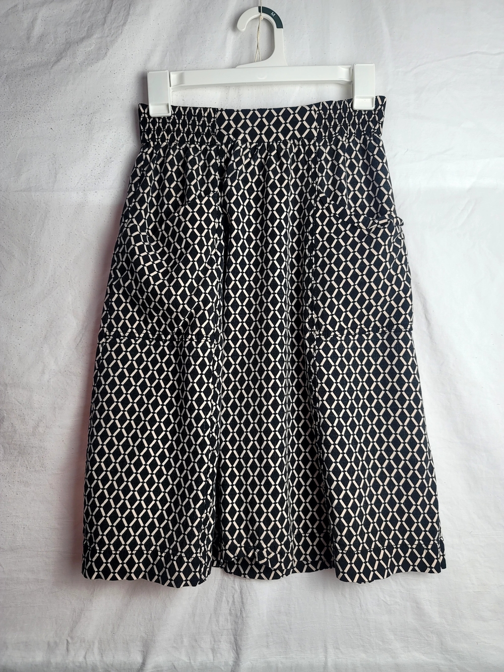 H&M Black and White Geometric Midi Skirt